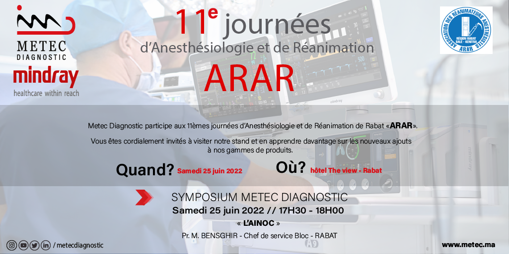 Participation METEC Diagnostic aux 11èmes journées d'Anesthésiologie et de Réanimation de Rabat